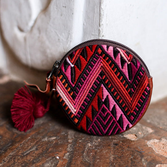 CIRCLE COIN PURSE - OOAK HUIPIL - COPPER - NO. 19069