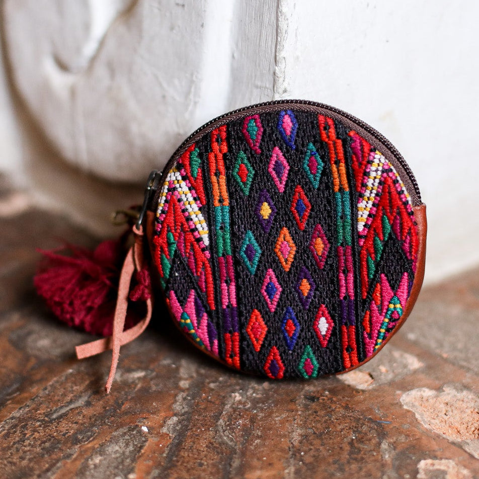 CIRCLE COIN PURSE - OOAK HUIPIL - COPPER - NO. 19071