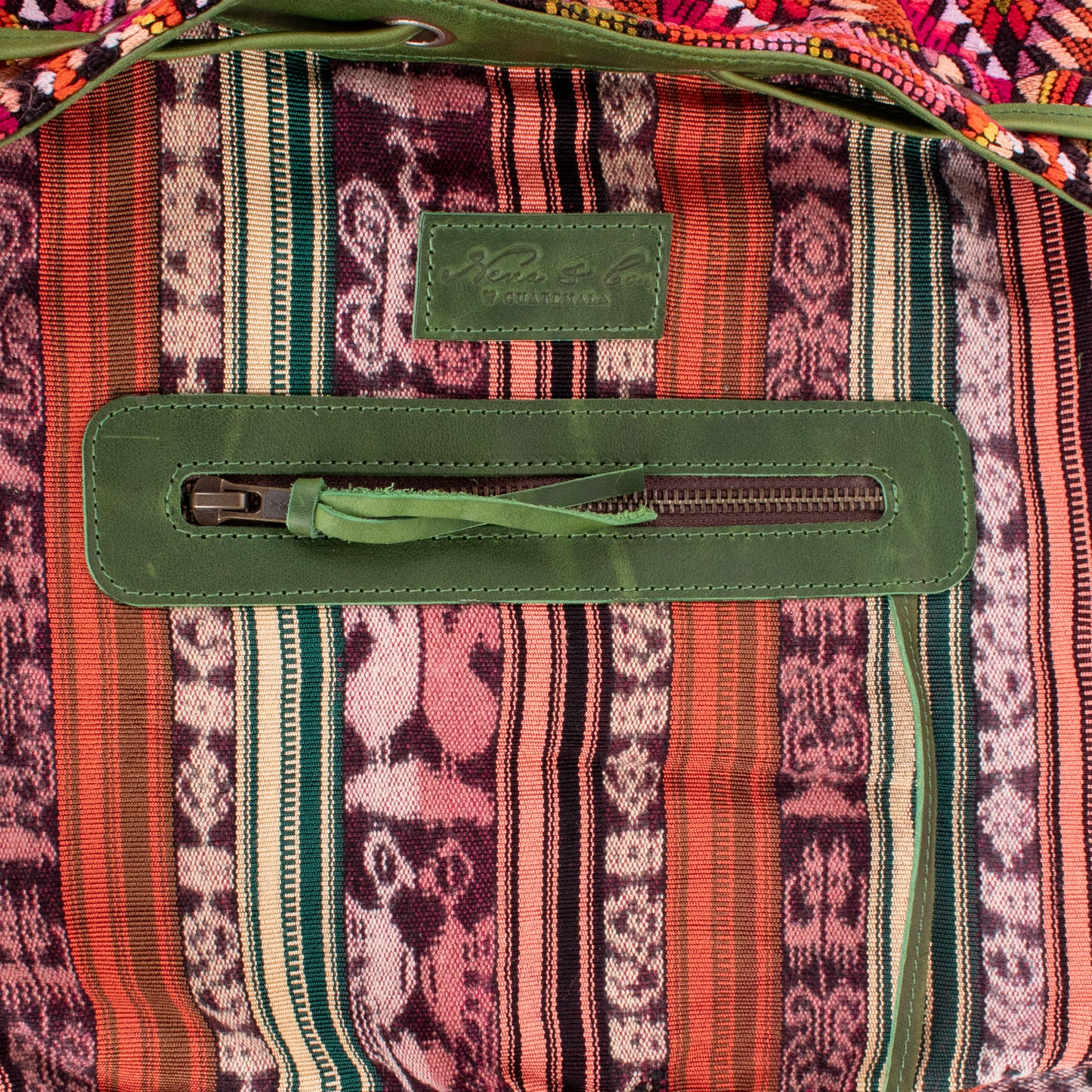 DRAWSTRING BUCKET BAG - OOAK HUIPIL - EMERALD - NO. 19072