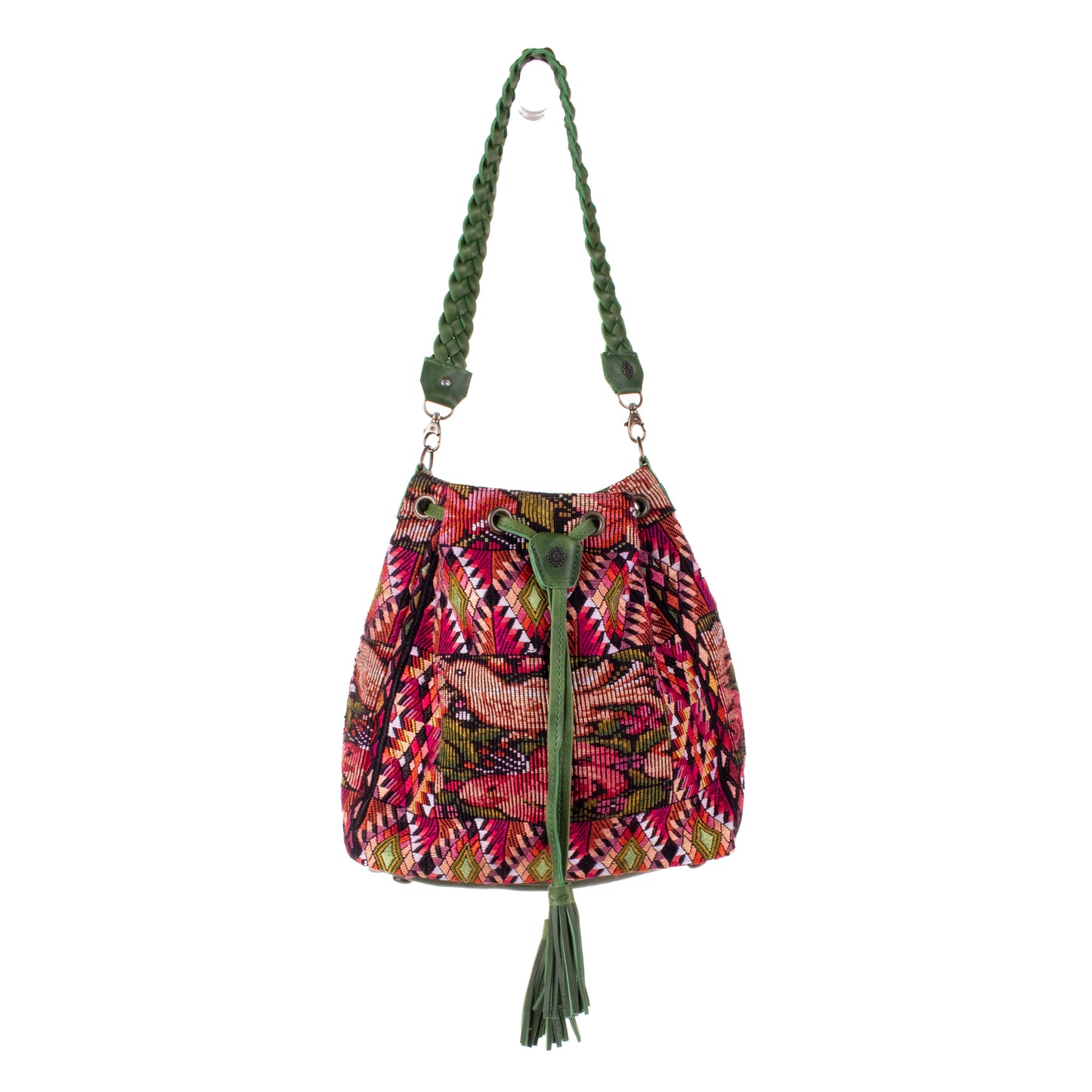 DRAWSTRING BUCKET BAG - OOAK HUIPIL - EMERALD - NO. 19072