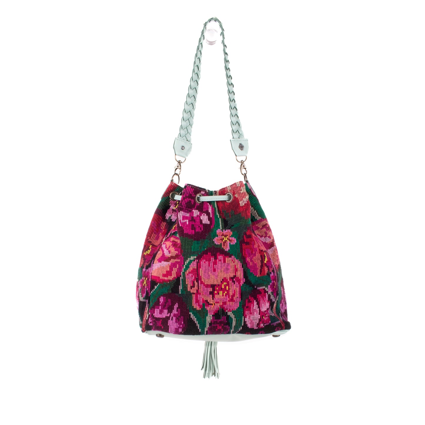 DRAWSTRING BUCKET BAG - OOAK HUIPIL - LUCITE - NO. 19075