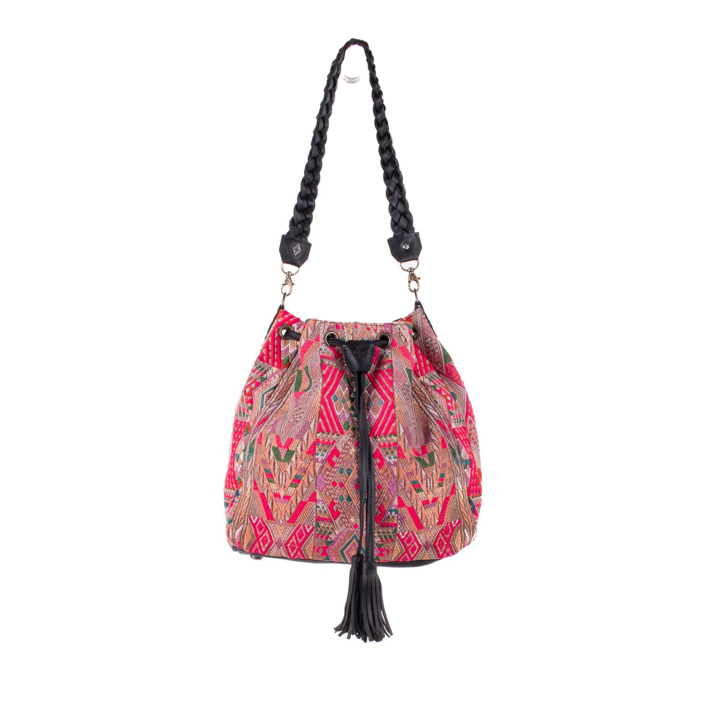 DRAWSTRING BUCKET BAG - OOAK HUIPIL - BLACK - NO. 19076