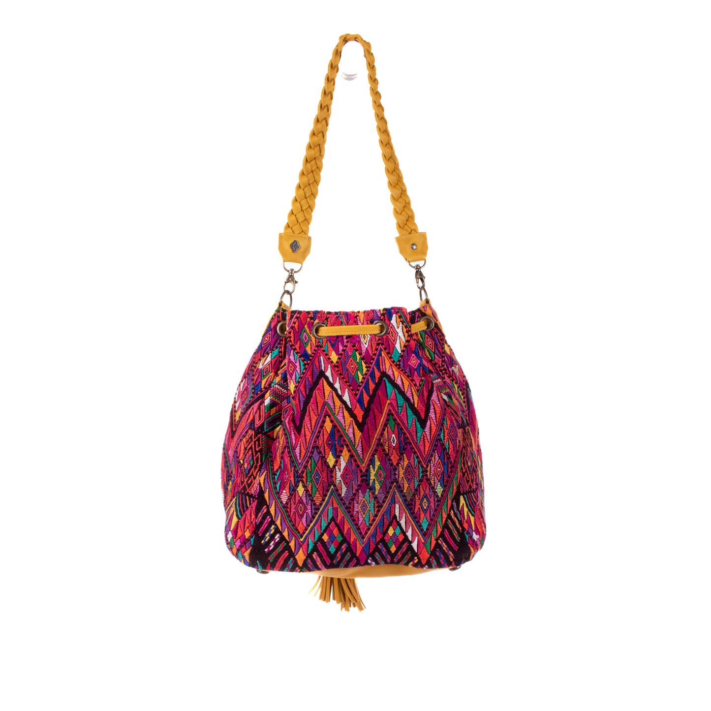 DRAWSTRING BUCKET BAG - OOAK HUIPIL - MUSTARD - NO. 19077