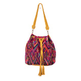 DRAWSTRING BUCKET BAG - OOAK HUIPIL - MUSTARD - NO. 19077