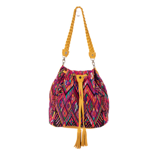DRAWSTRING BUCKET BAG - OOAK HUIPIL - MUSTARD - NO. 19077