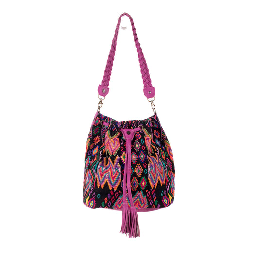 DRAWSTRING BUCKET BAG - OOAK HUIPIL - BABY RHINO - NO. 19078