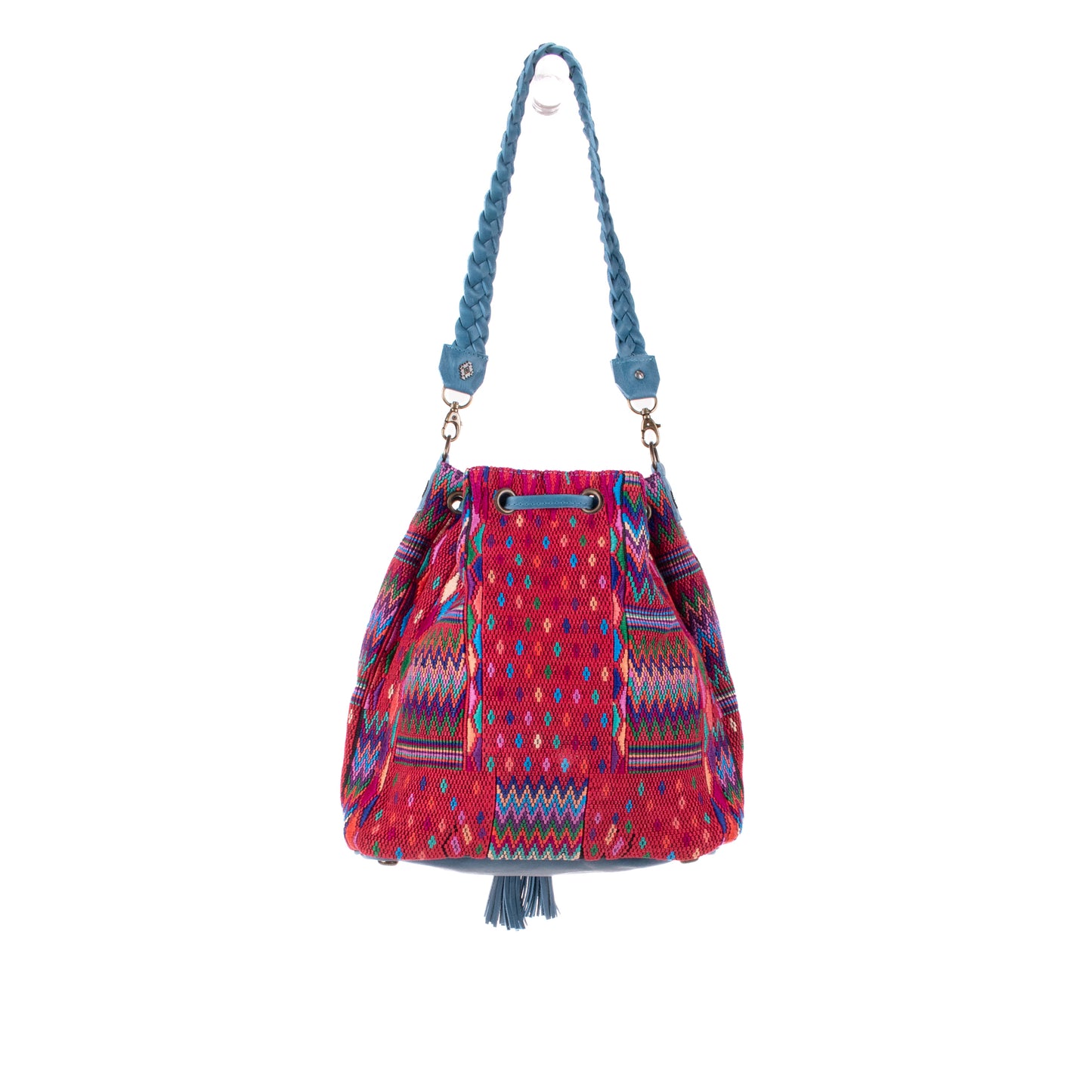 DRAWSTRING BUCKET BAG - OOAK HUIPIL - CERULEAN - NO. 19079