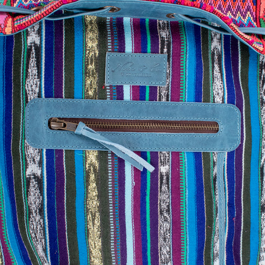 DRAWSTRING BUCKET BAG - OOAK HUIPIL - CERULEAN - NO. 19079