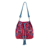DRAWSTRING BUCKET BAG - OOAK HUIPIL - CERULEAN - NO. 19079