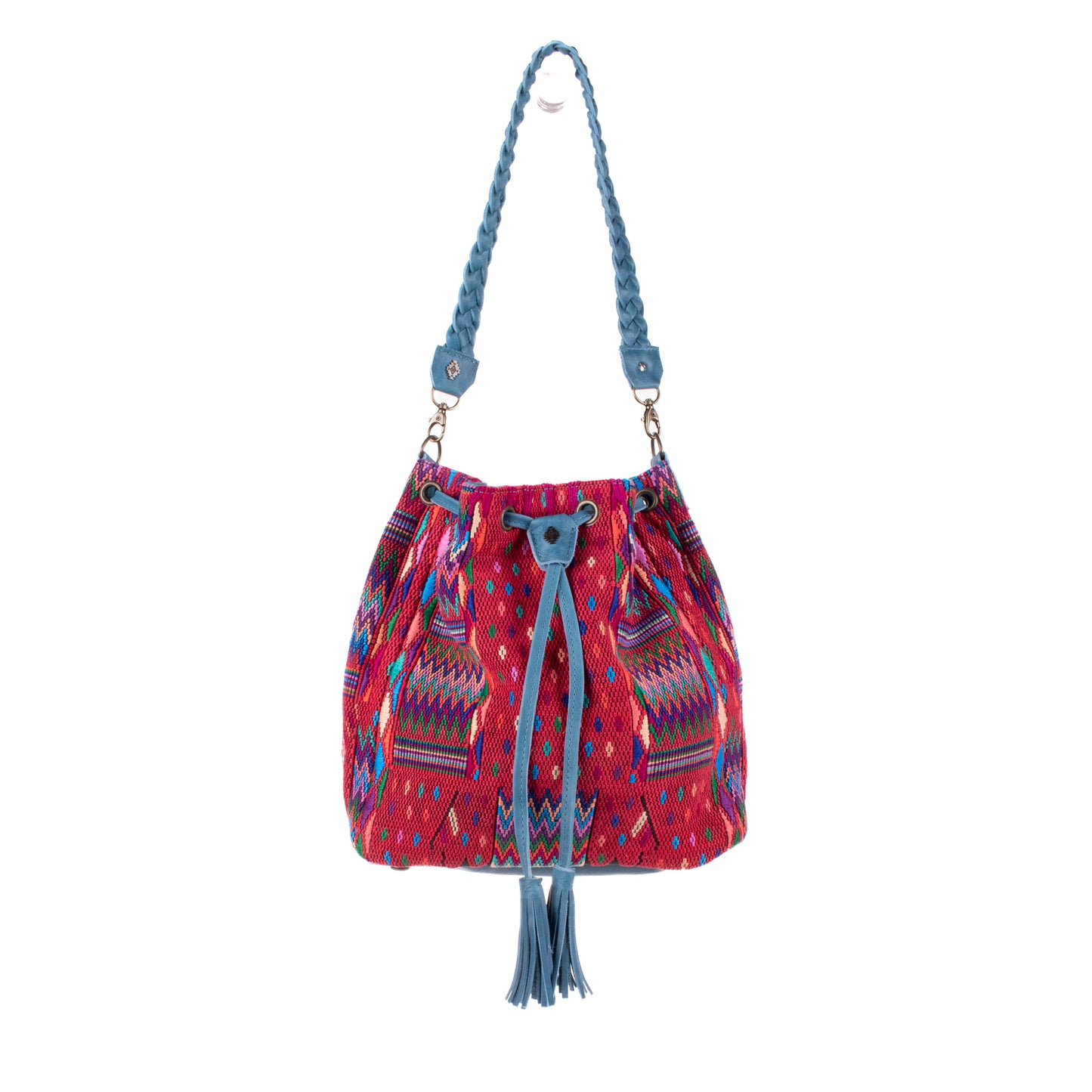 DRAWSTRING BUCKET BAG - OOAK HUIPIL - CERULEAN - NO. 19079