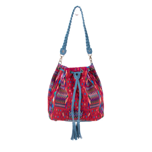 DRAWSTRING BUCKET BAG - OOAK HUIPIL - CERULEAN - NO. 19079