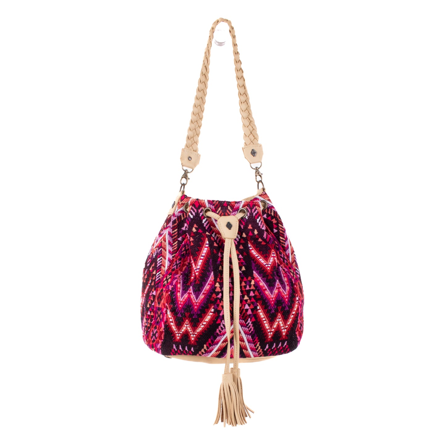 DRAWSTRING BUCKET BAG - OOAK HUIPIL - BUTTER - NO. 19080