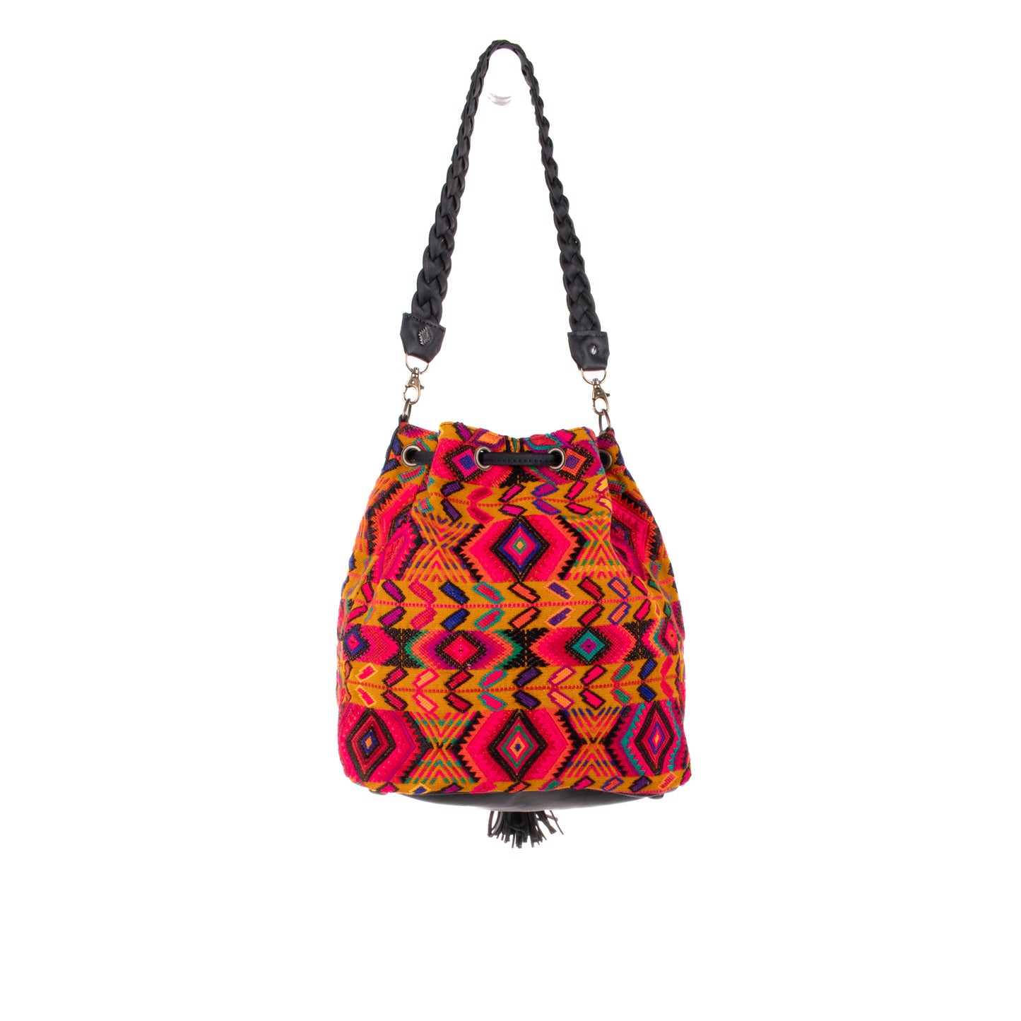 DRAWSTRING BUCKET BAG - OOAK HUIPIL - BLACK - NO. 19081