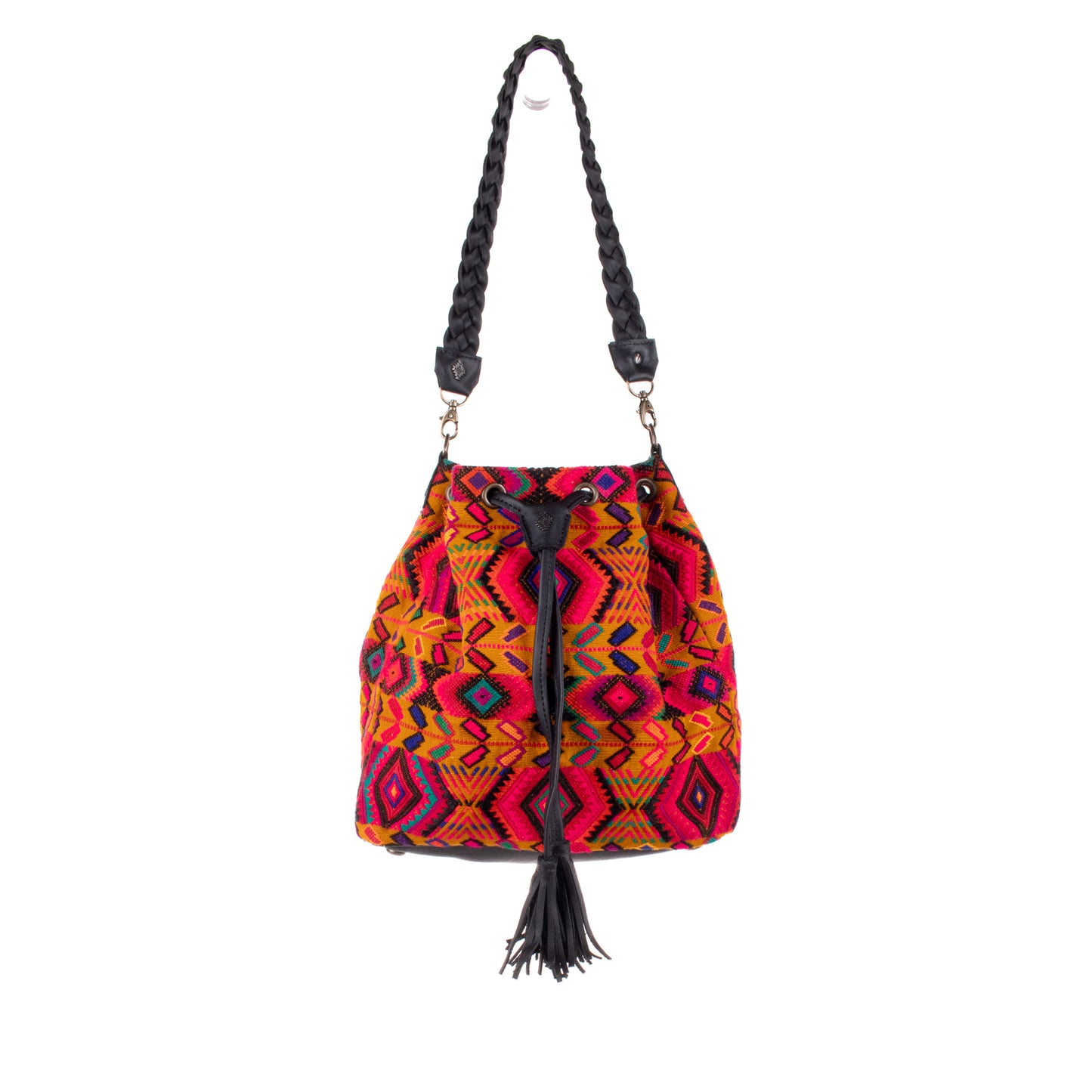 DRAWSTRING BUCKET BAG - OOAK HUIPIL - BLACK - NO. 19081