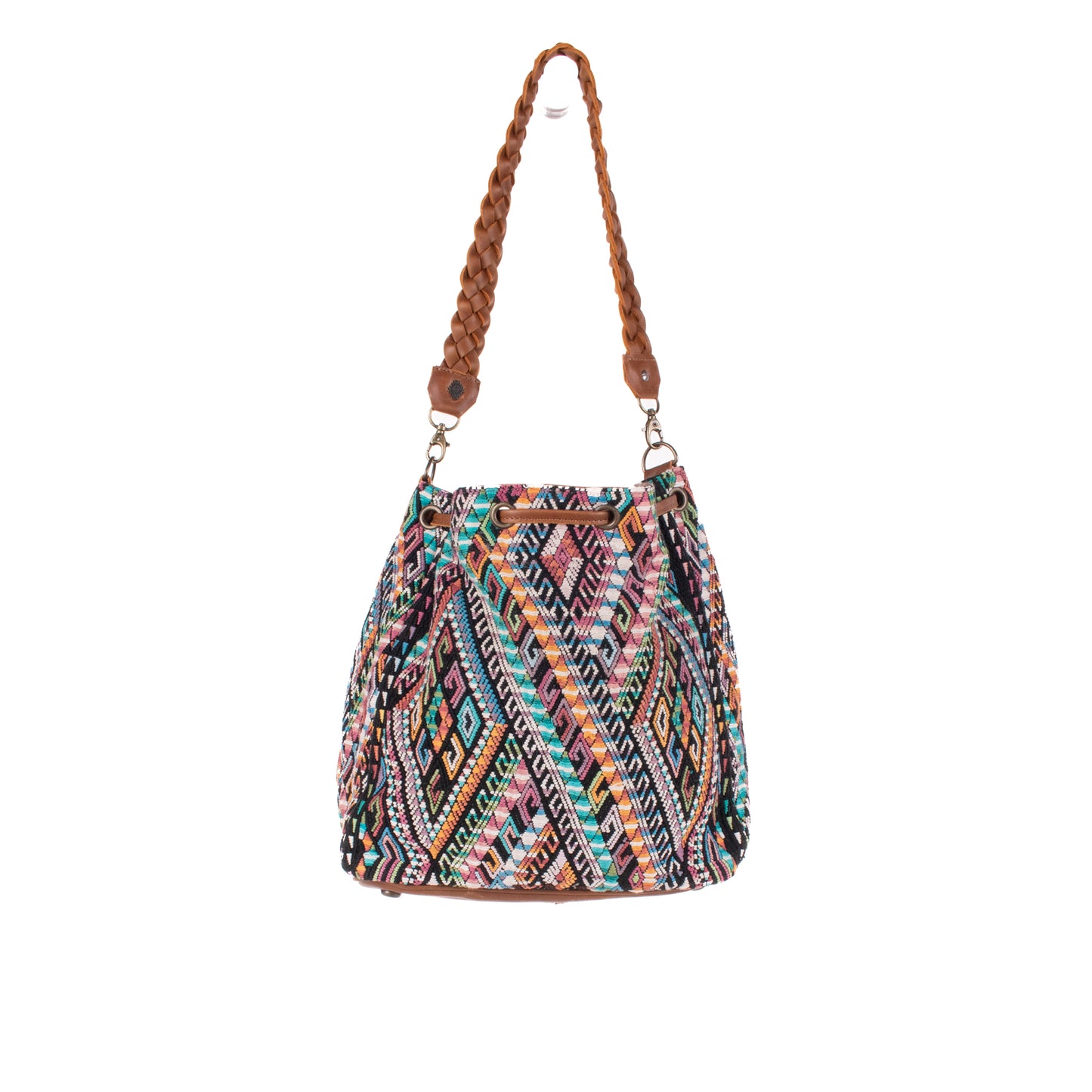 DRAWSTRING BUCKET BAG - OOAK HUIPIL - CAFE - NO. 19302