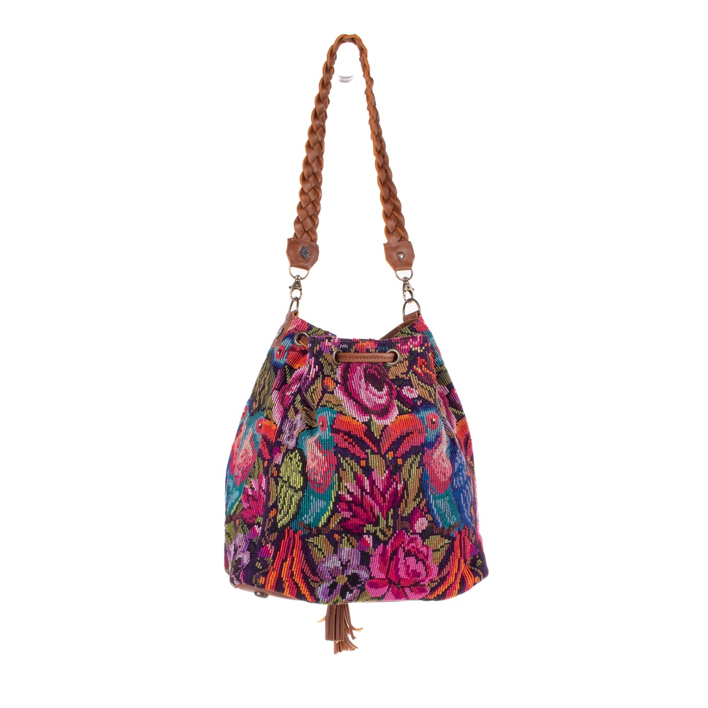 DRAWSTRING BUCKET BAG - OOAK HUIPIL - CAFE - NO. 19303