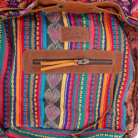 DRAWSTRING BUCKET BAG - OOAK HUIPIL - CAFE - NO. 19303