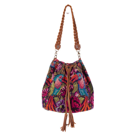 DRAWSTRING BUCKET BAG - OOAK HUIPIL - CAFE - NO. 19303