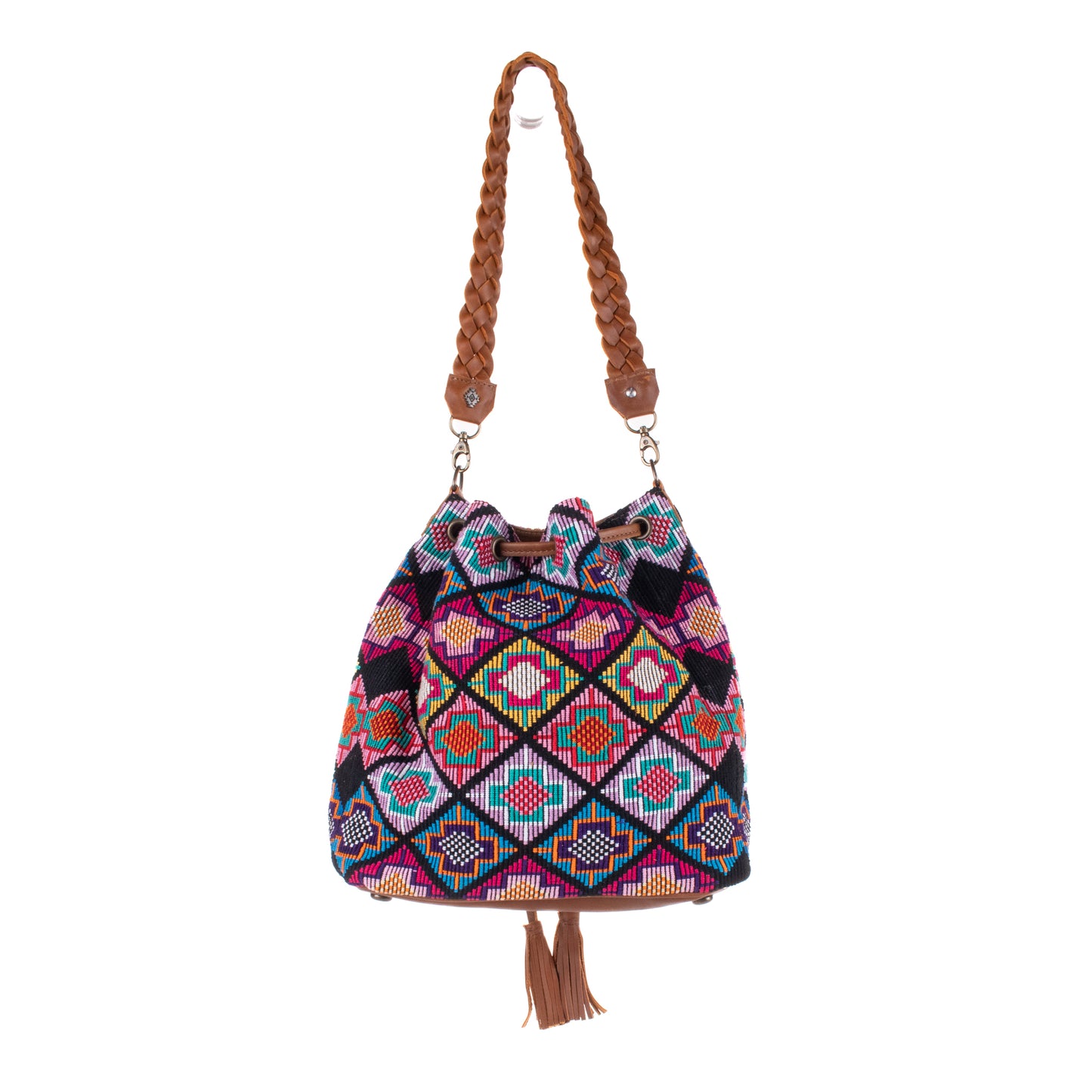 DRAWSTRING BUCKET BAG - OOAK HUIPIL - CAFE - NO. 19305