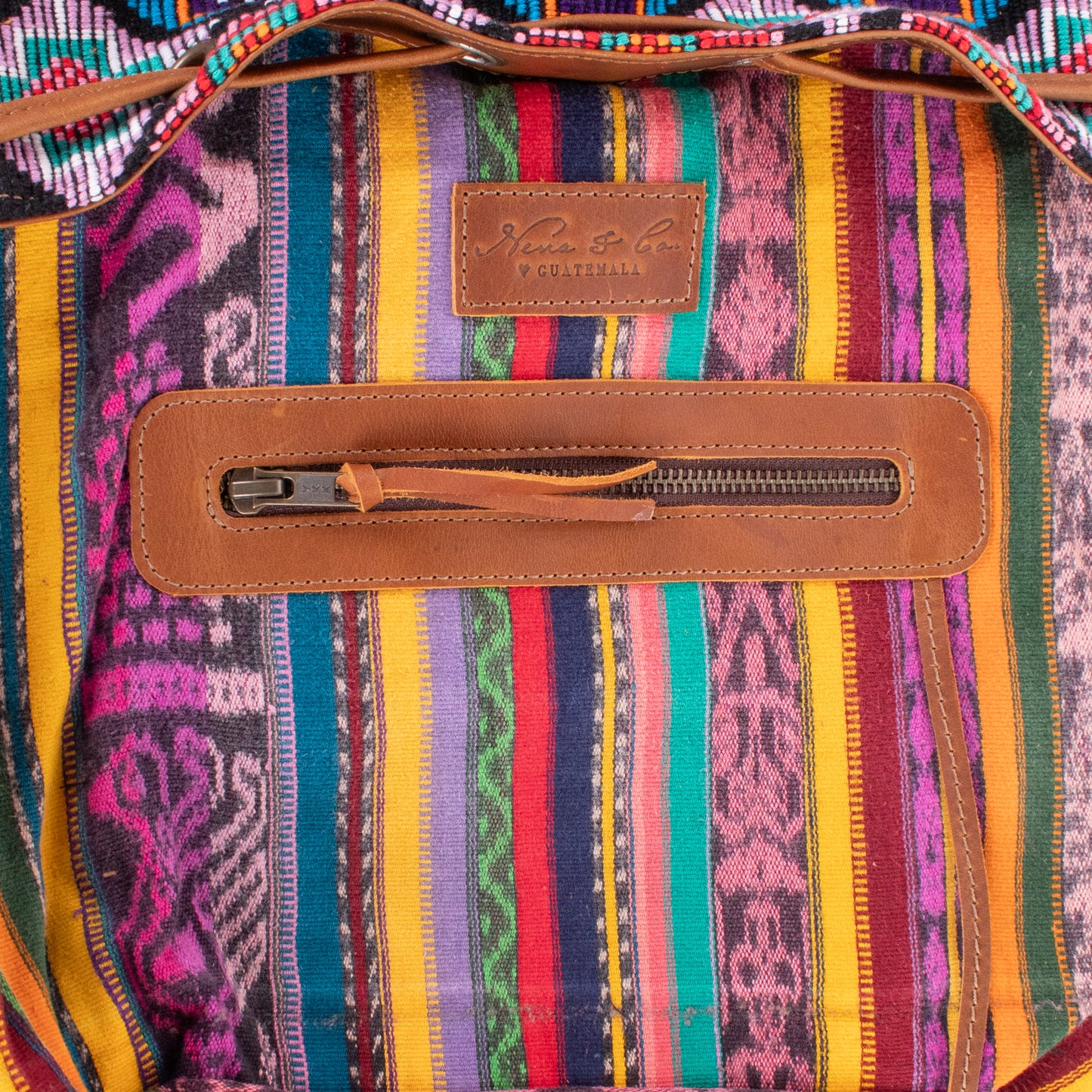 DRAWSTRING BUCKET BAG - OOAK HUIPIL - CAFE - NO. 19305