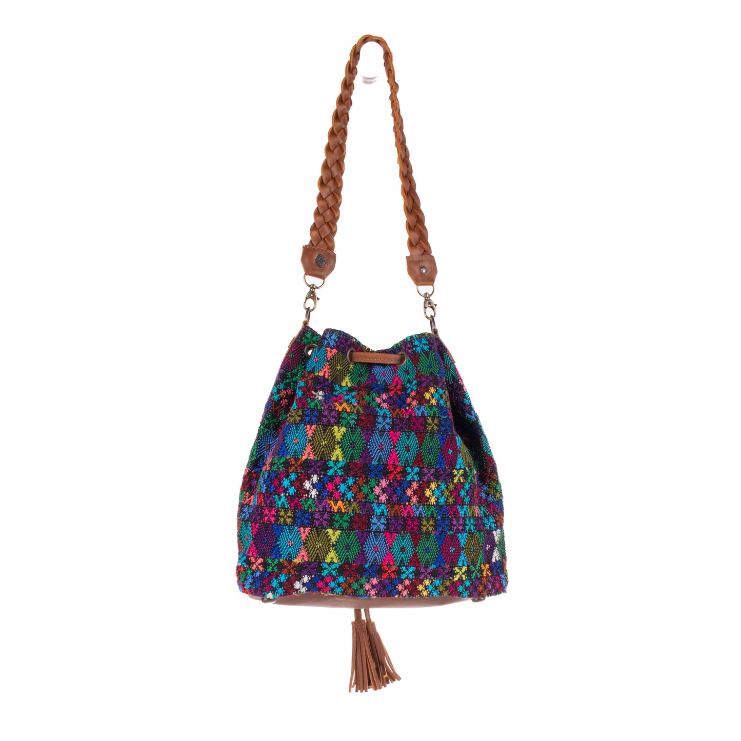 DRAWSTRING BUCKET BAG - OOAK HUIPIL - CAFE - NO. 19306