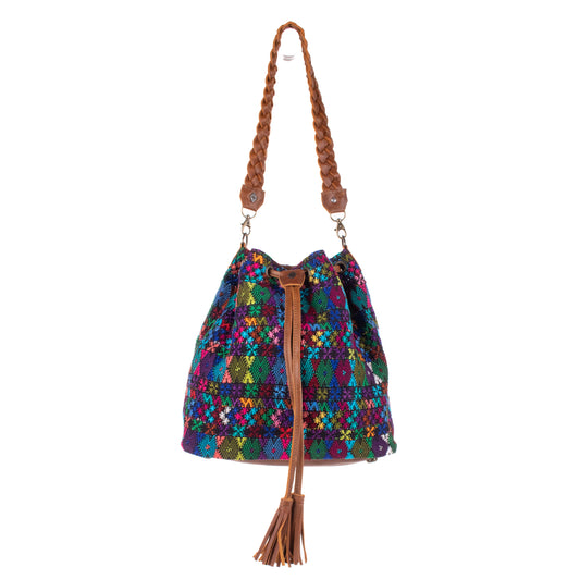 DRAWSTRING BUCKET BAG - OOAK HUIPIL - CAFE - NO. 19306