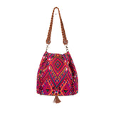DRAWSTRING BUCKET BAG - OOAK HUIPIL - CAFE - NO. 19307