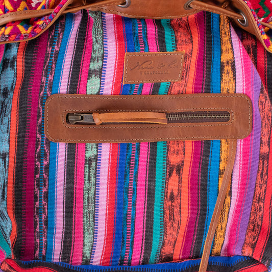 DRAWSTRING BUCKET BAG - OOAK HUIPIL - CAFE - NO. 19307