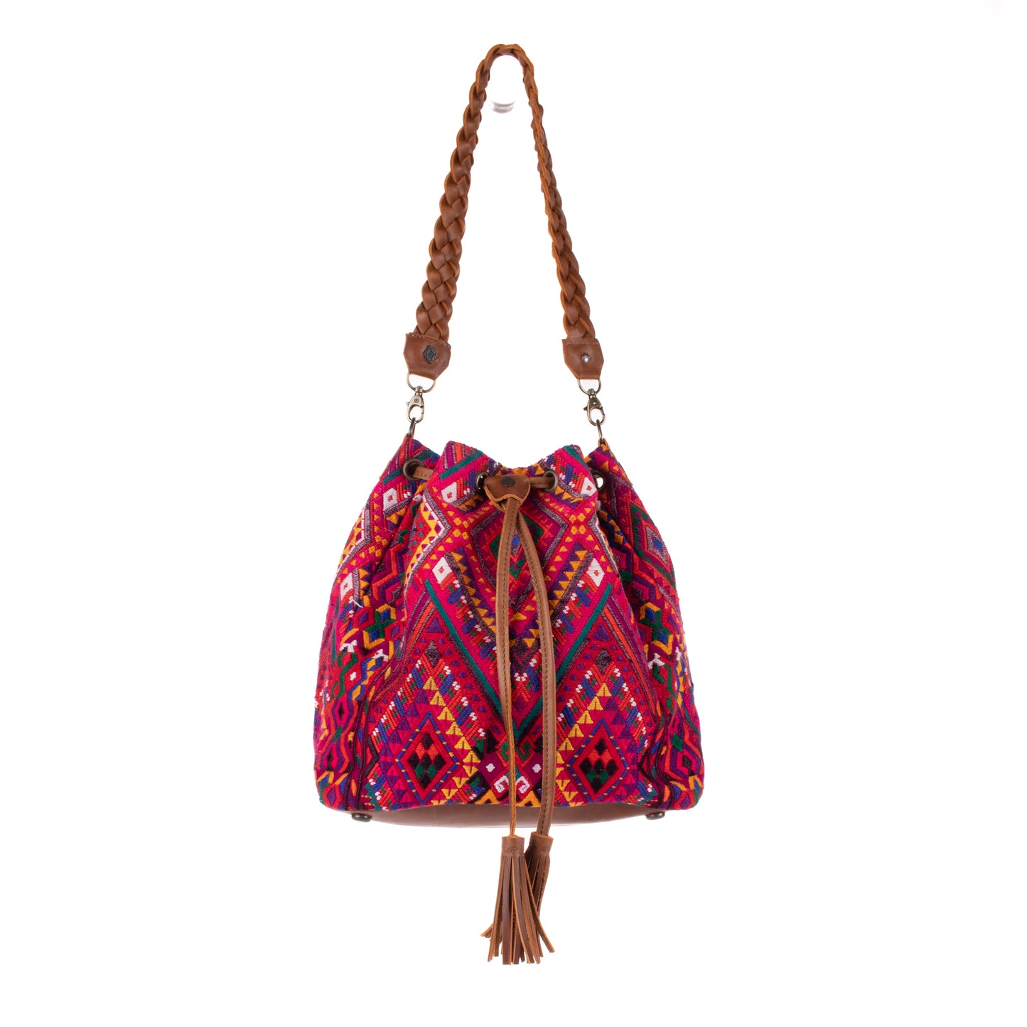 DRAWSTRING BUCKET BAG - OOAK HUIPIL - CAFE - NO. 19307