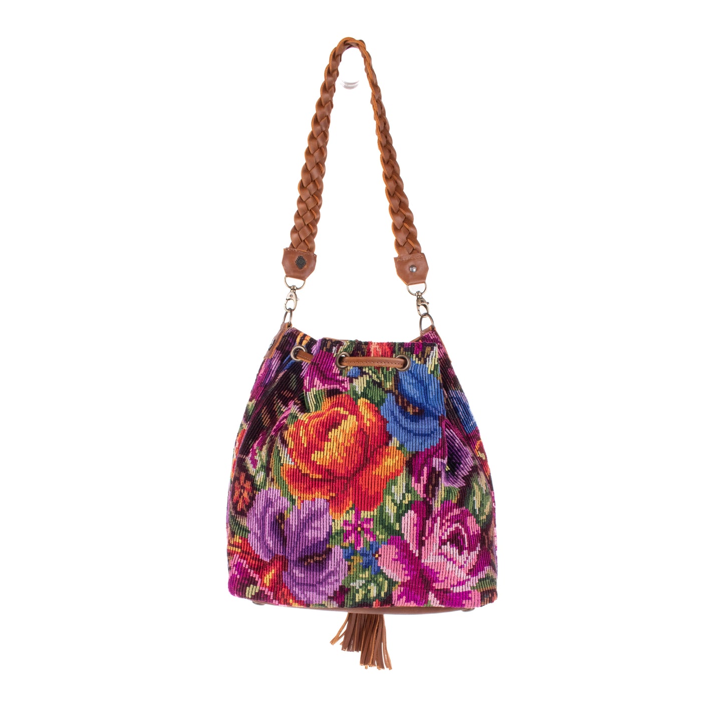 DRAWSTRING BUCKET BAG - OOAK HUIPIL - CAFE - NO. 19308