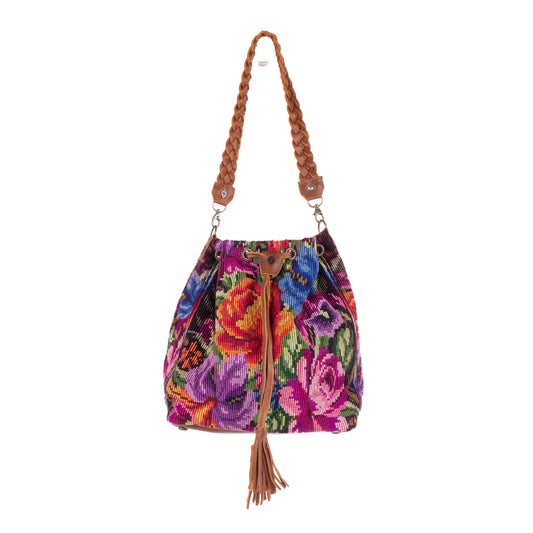 DRAWSTRING BUCKET BAG - OOAK HUIPIL - CAFE - NO. 19308