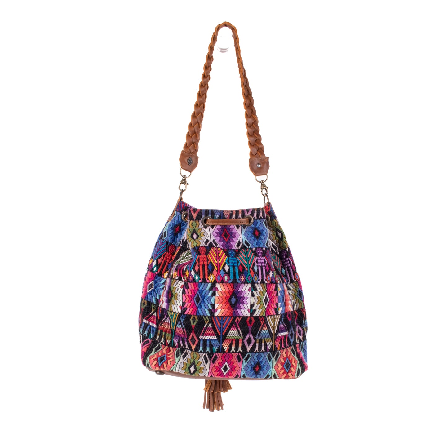 DRAWSTRING BUCKET BAG - OOAK HUIPIL - CAFE - NO. 19309