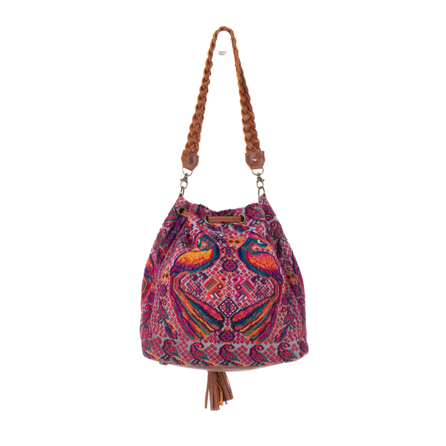 DRAWSTRING BUCKET BAG - OOAK HUIPIL - CAFE - NO. 19310