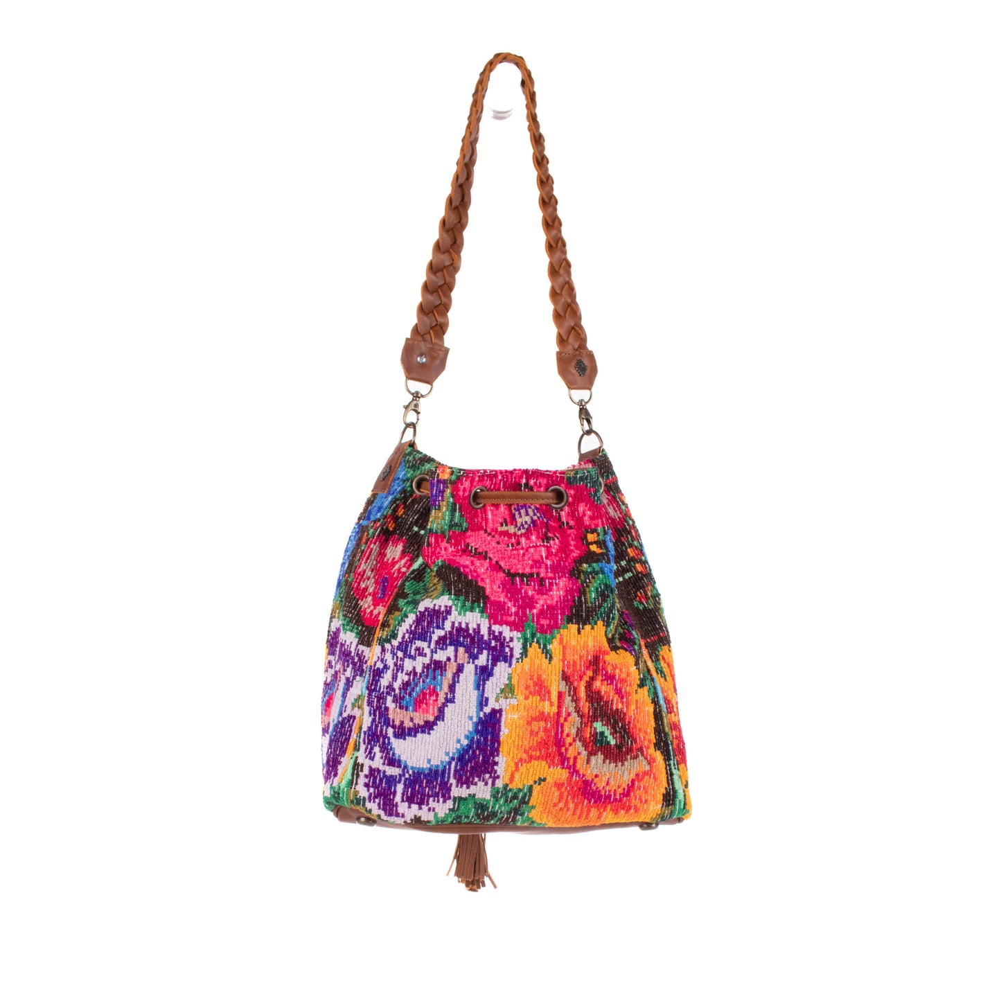 DRAWSTRING BUCKET BAG - OOAK HUIPIL - CAFE - NO. 19311