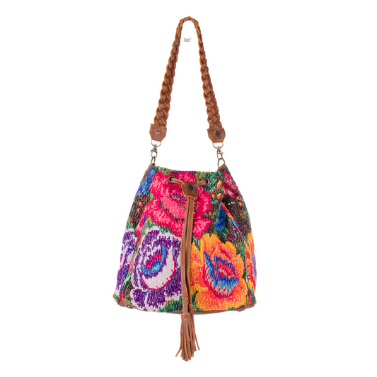 DRAWSTRING BUCKET BAG - OOAK HUIPIL - CAFE - NO. 19311