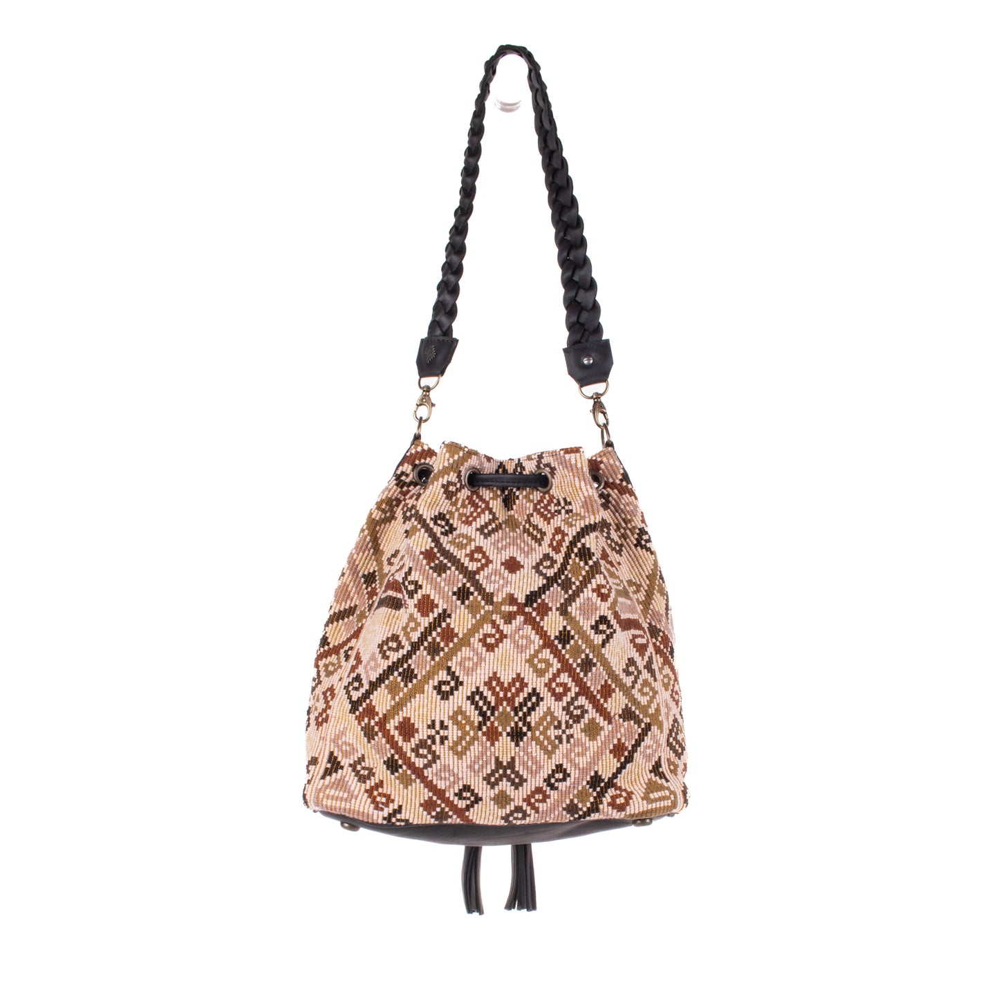 DRAWSTRING BUCKET BAG - OOAK HUIPIL - BLACK - NO. 19312