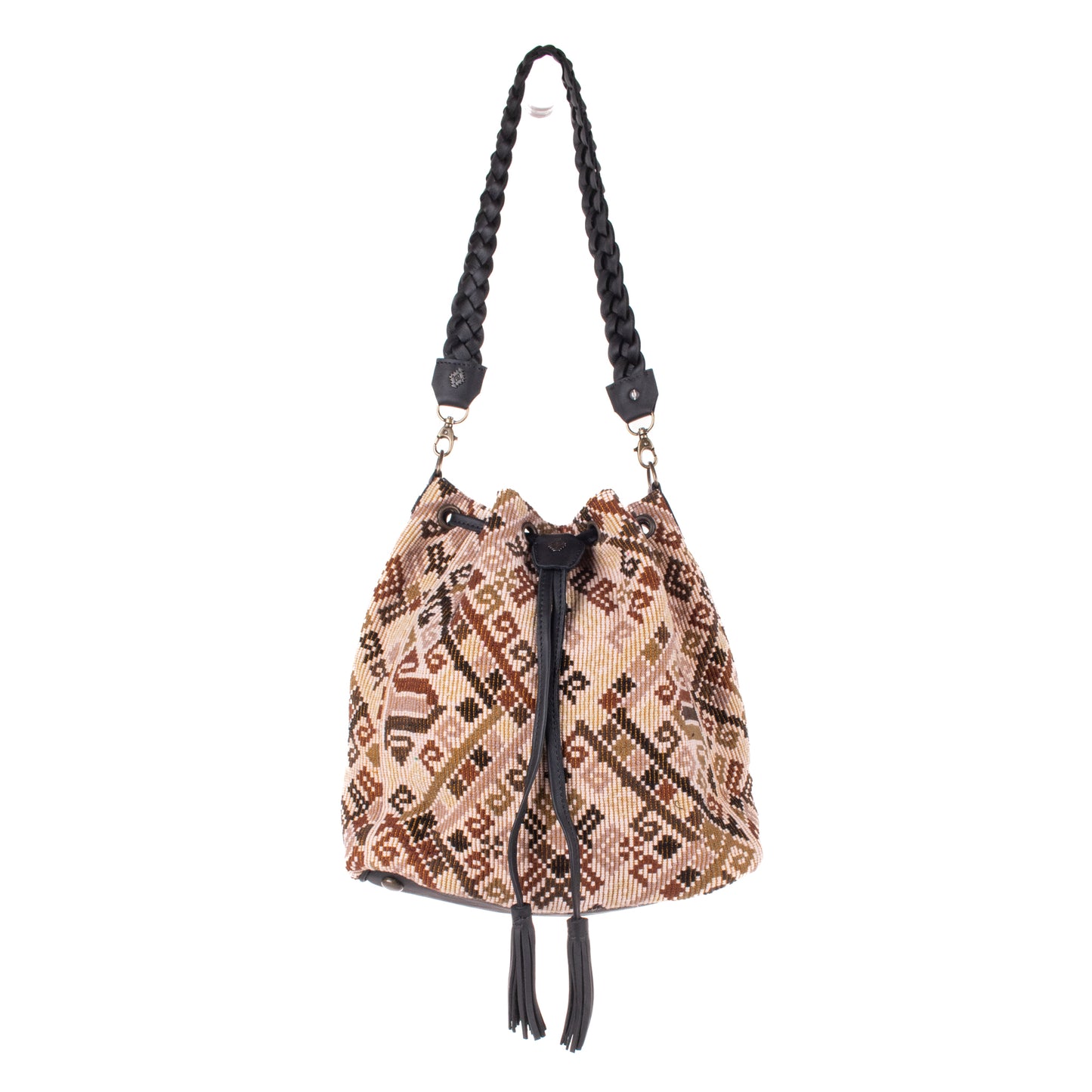 DRAWSTRING BUCKET BAG - OOAK HUIPIL - BLACK - NO. 19312