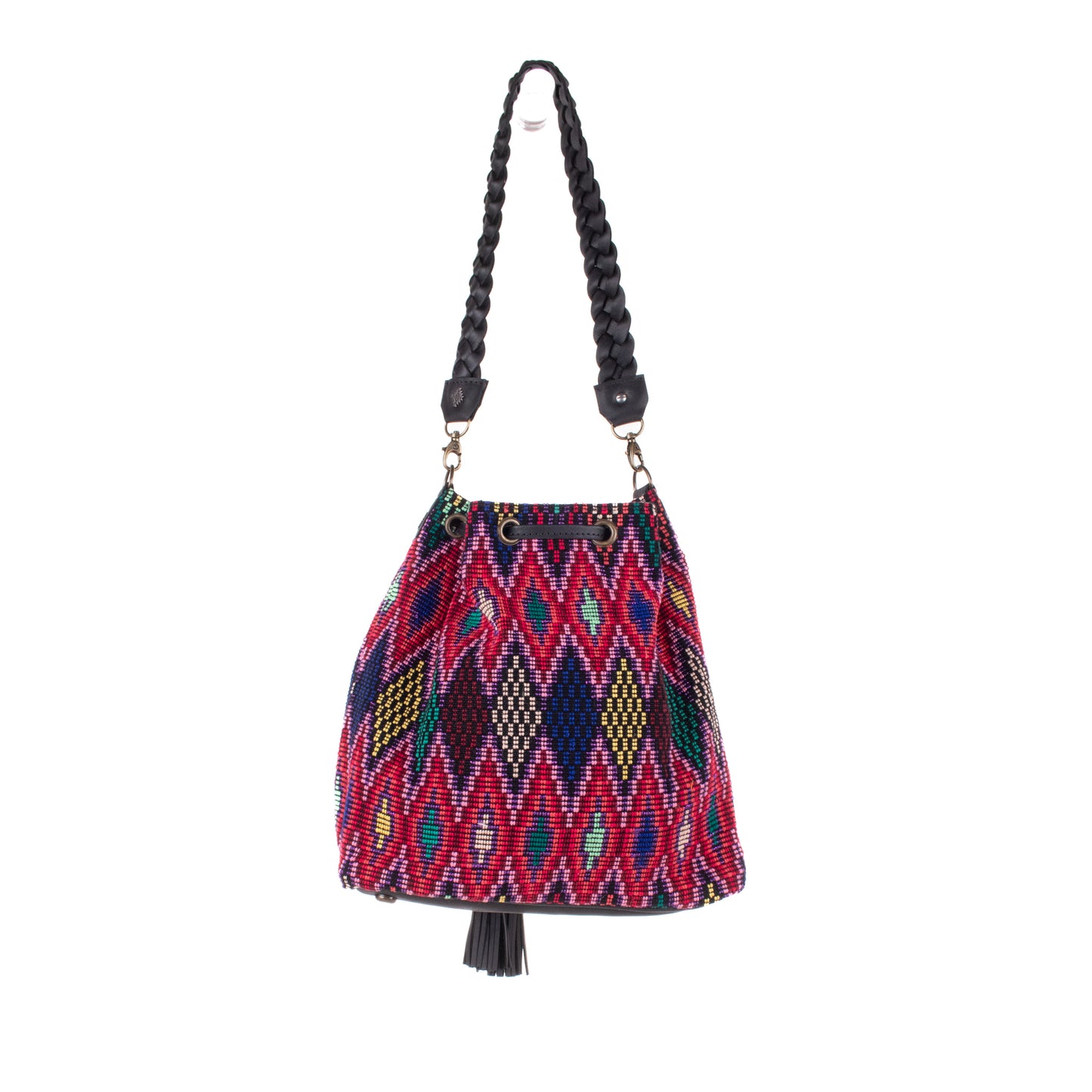 DRAWSTRING BUCKET BAG - OOAK HUIPIL - BLACK - NO. 19313