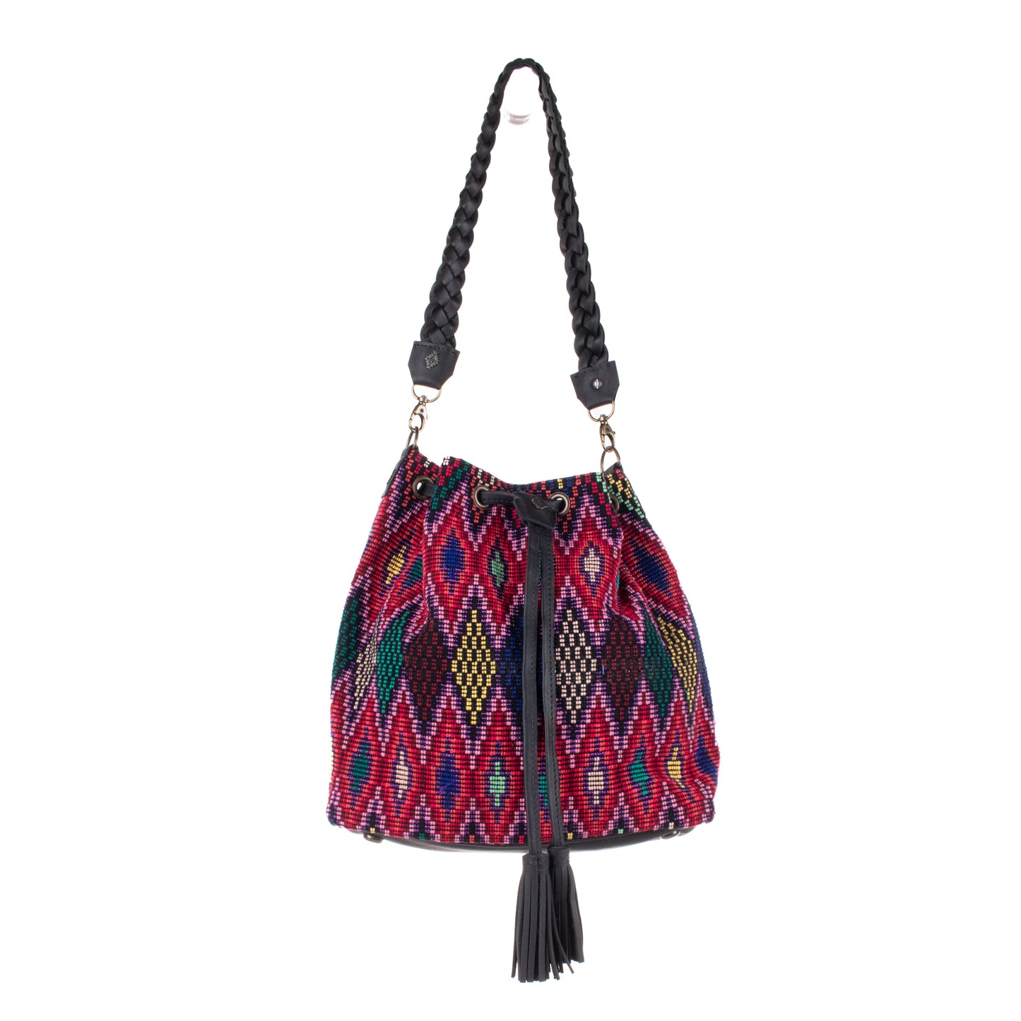 DRAWSTRING BUCKET BAG - OOAK HUIPIL - BLACK - NO. 19313