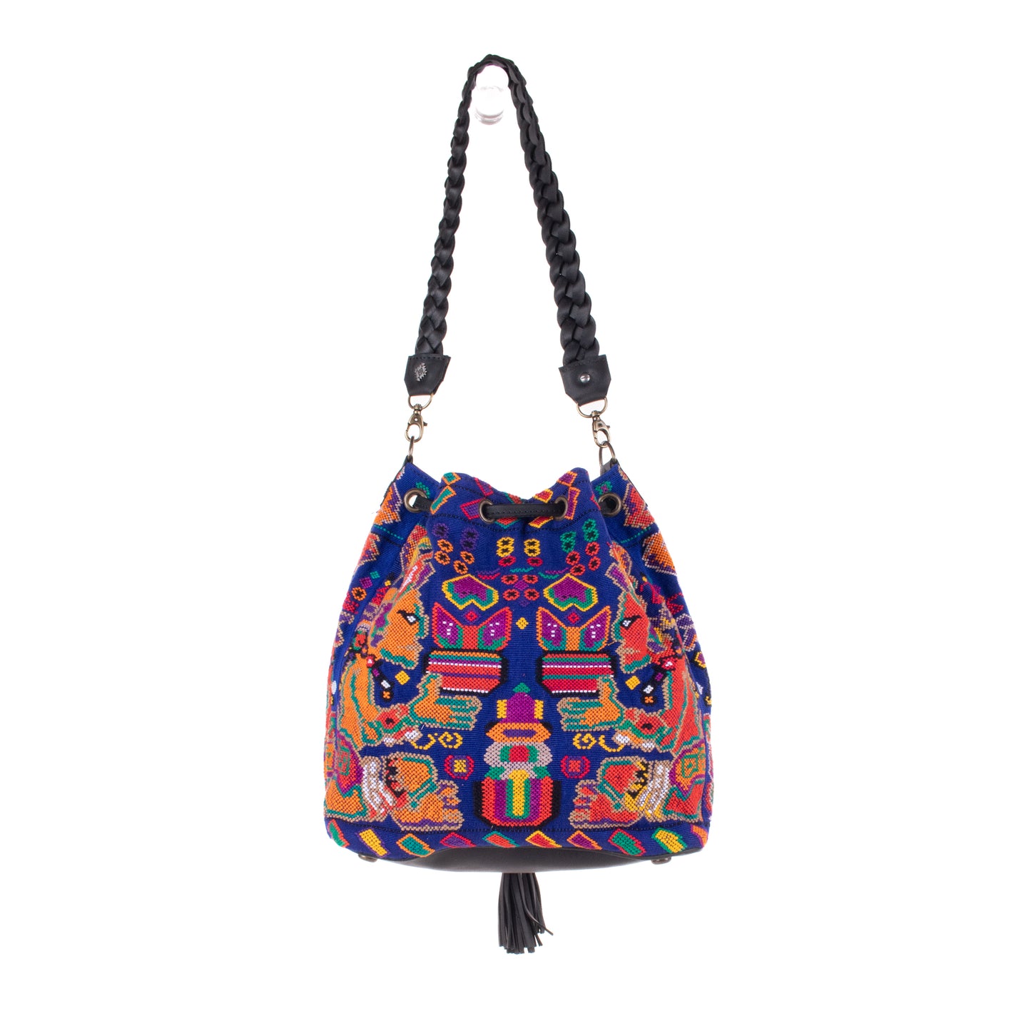 DRAWSTRING BUCKET BAG - OOAK HUIPIL - BLACK - NO. 19314