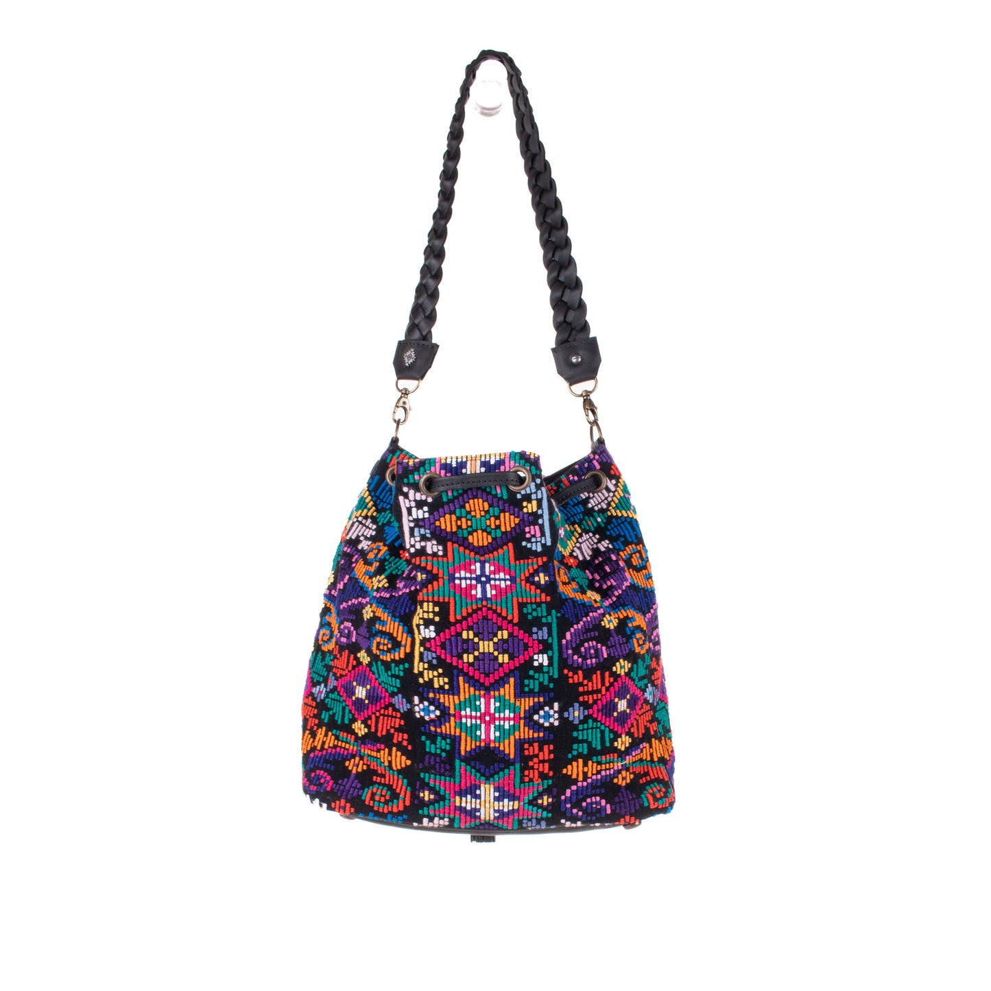 DRAWSTRING BUCKET BAG - OOAK HUIPIL - BLACK - NO. 19315