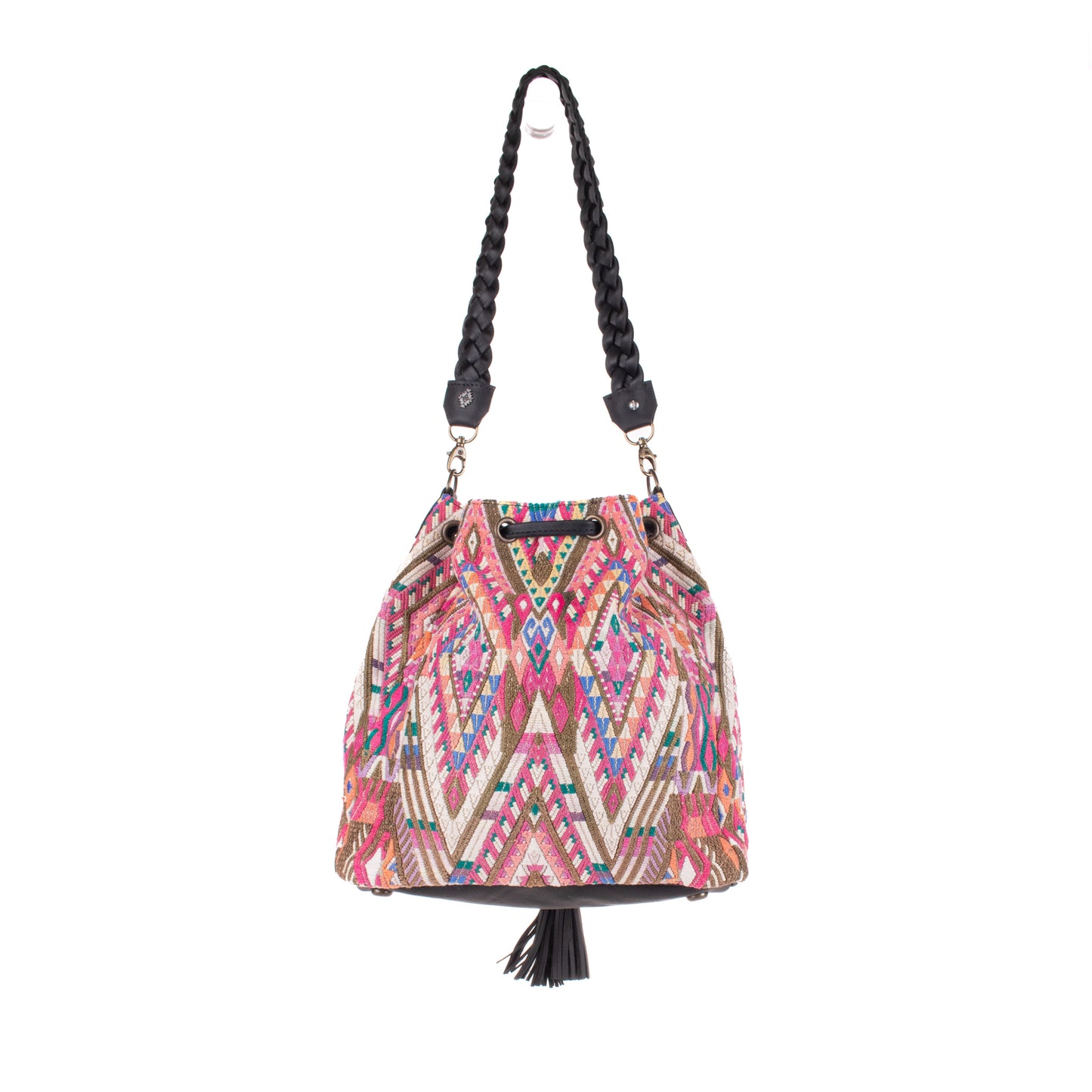 DRAWSTRING BUCKET BAG - OOAK HUIPIL - BLACK - NO. 19316