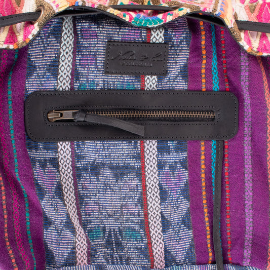 DRAWSTRING BUCKET BAG - OOAK HUIPIL - BLACK - NO. 19316