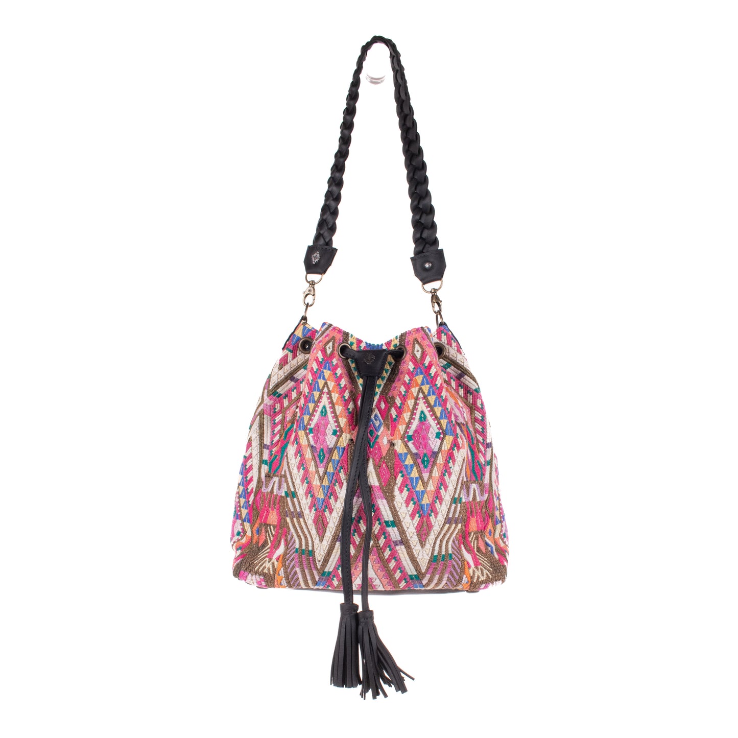 DRAWSTRING BUCKET BAG - OOAK HUIPIL - BLACK - NO. 19316