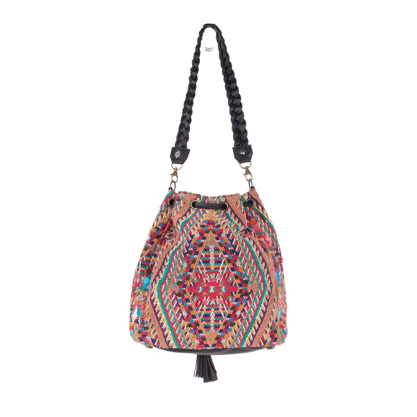 DRAWSTRING BUCKET BAG - OOAK HUIPIL - BLACK - NO. 19317