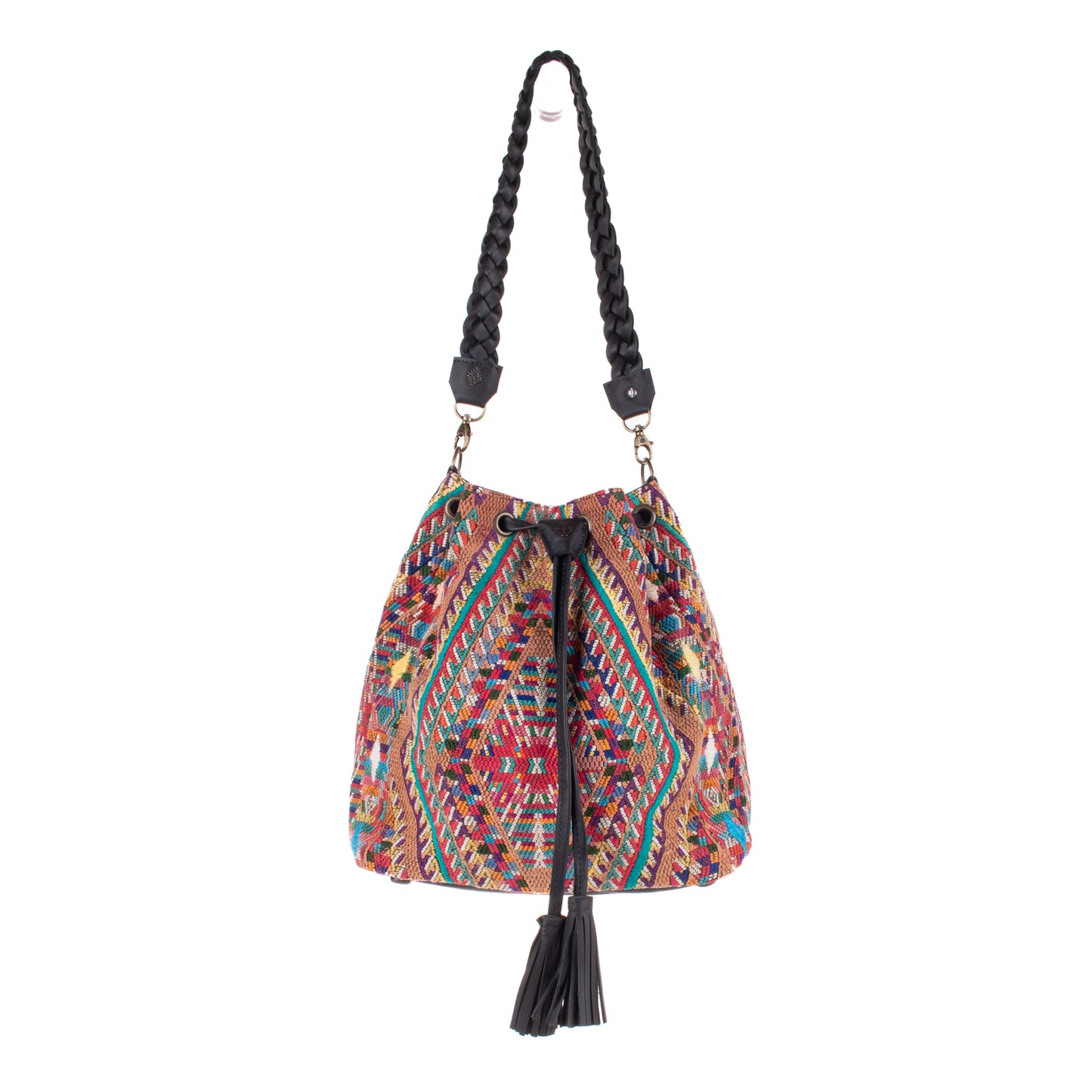 DRAWSTRING BUCKET BAG - OOAK HUIPIL - BLACK - NO. 19317