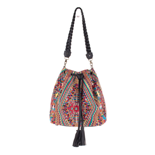 DRAWSTRING BUCKET BAG - OOAK HUIPIL - BLACK - NO. 19317
