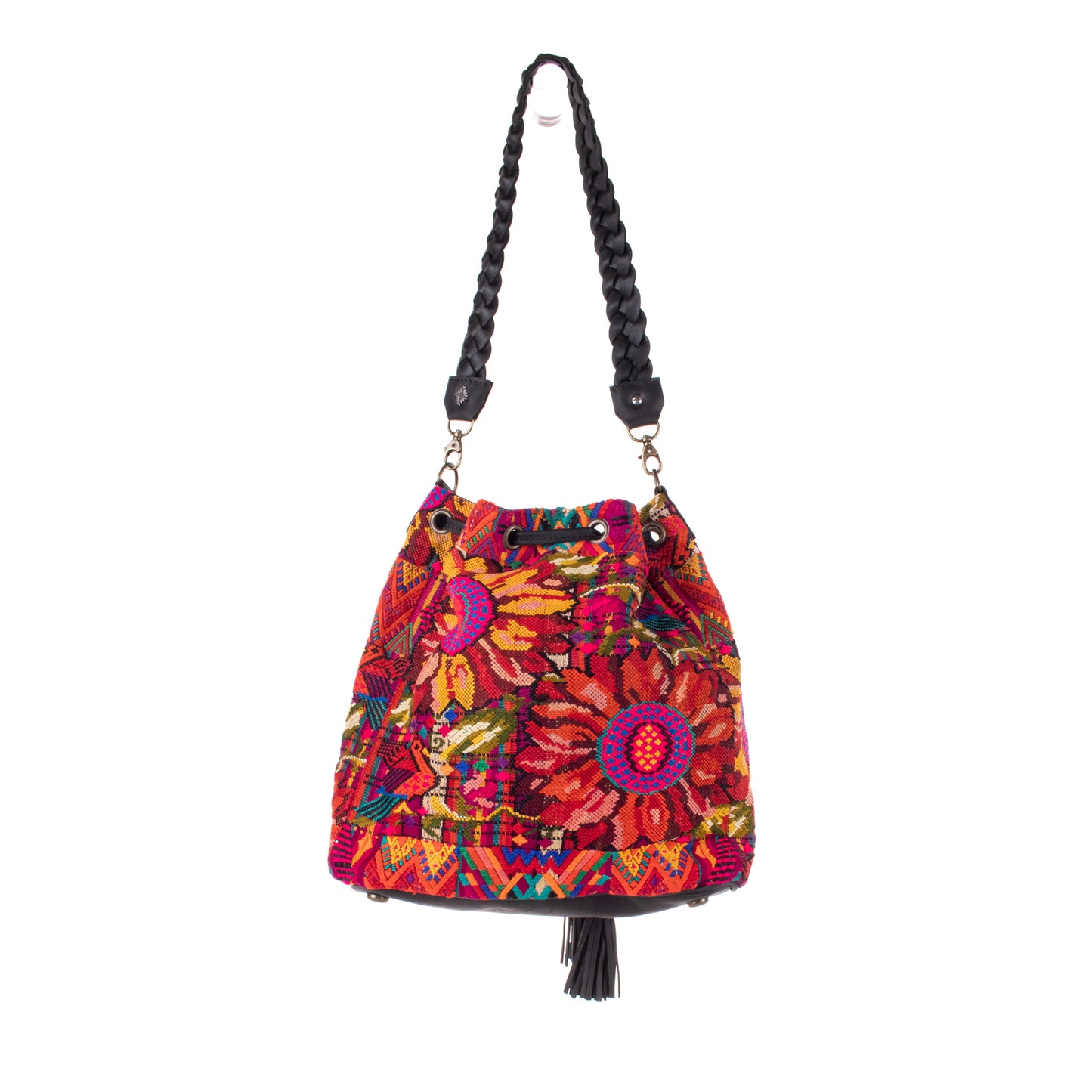DRAWSTRING BUCKET BAG - OOAK HUIPIL - BLACK - NO. 19318