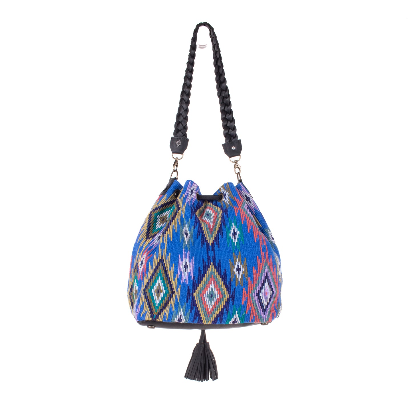 DRAWSTRING BUCKET BAG - OOAK HUIPIL - BLACK - NO. 19319