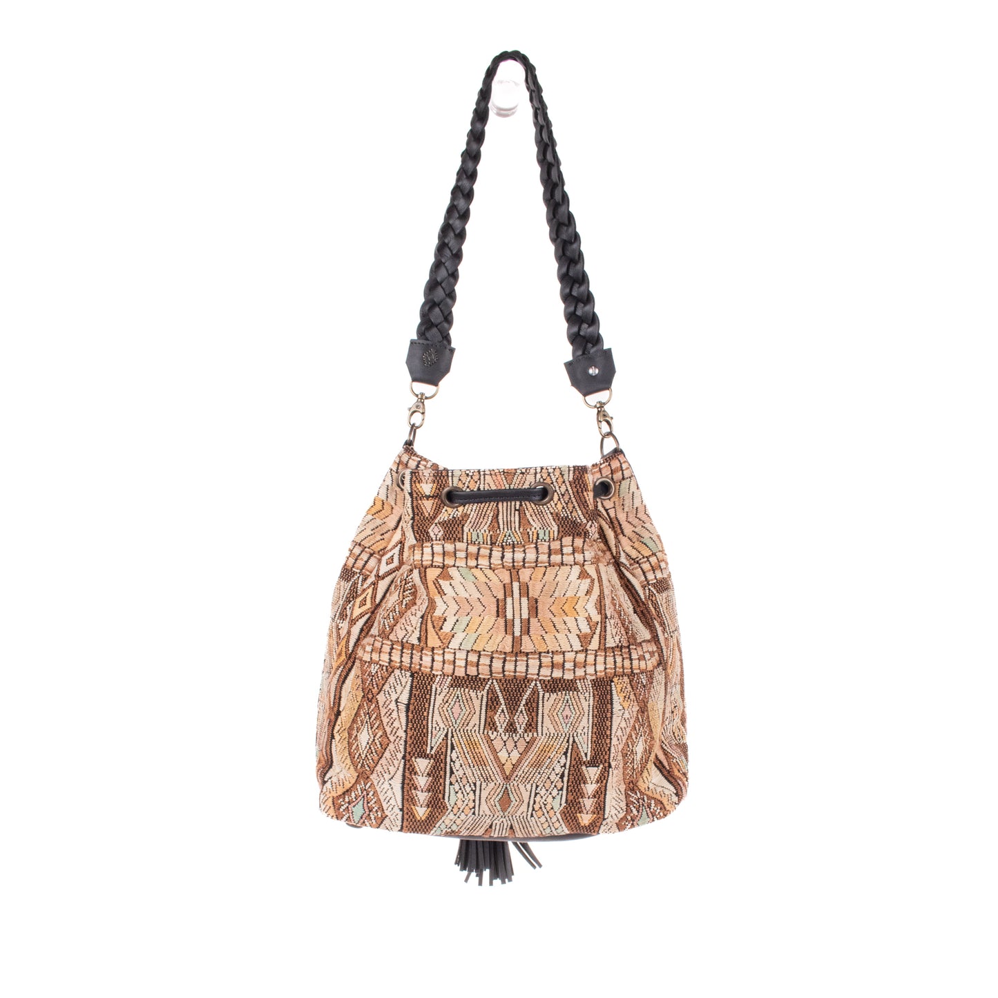 DRAWSTRING BUCKET BAG - OOAK HUIPIL - BLACK - NO. 19321